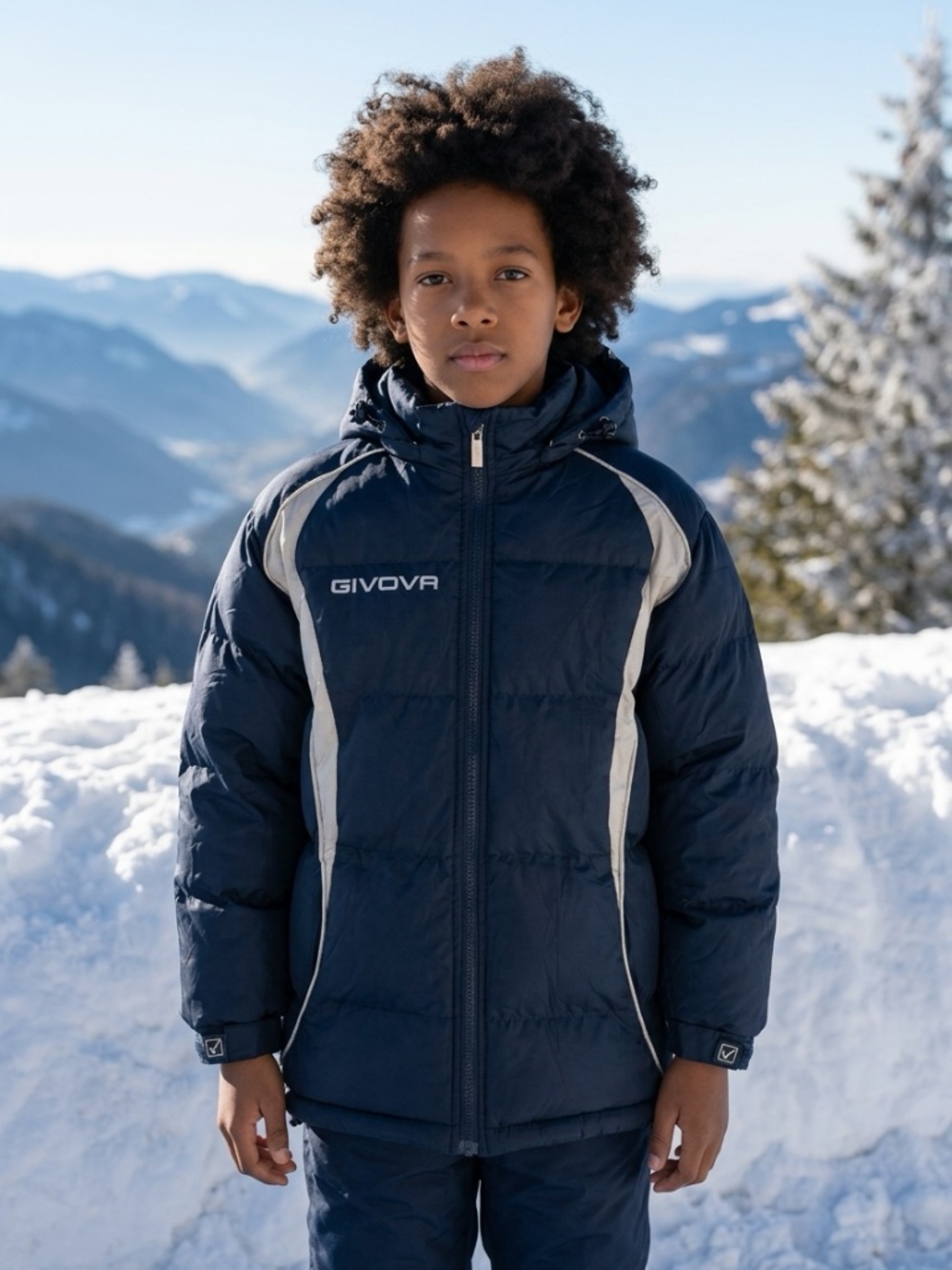 Givova Boys Navy Blue Puffer Winter Coat Detachable Hood Size 2XS